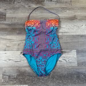 Nanette Lepore One Piece Swimsuit Turquoise Pink Y2K Strapless Boho